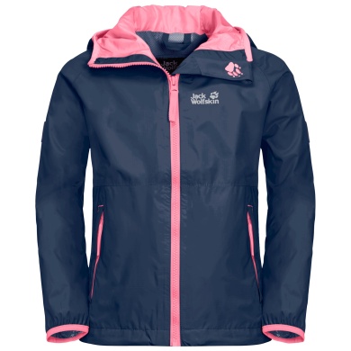 Jack Wolfskin Rain Jacket Rainy (windproof and waterproof) indigo blue/pink Kids